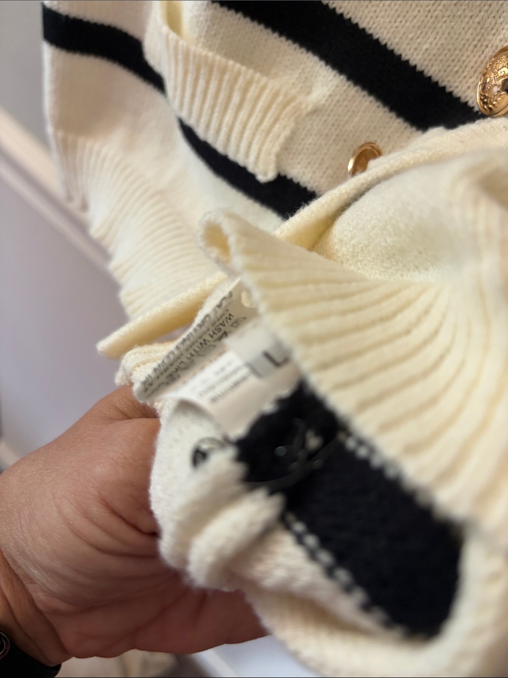 Striped Knit Button Vest in Cream and Black - Picture 3 of 4